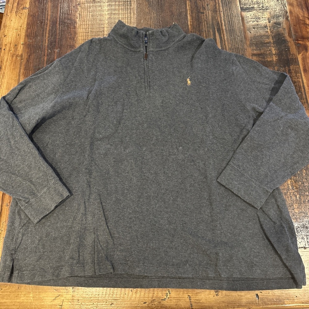 Polo‎ Ralph Lauren Sweater Mens 4XB 1/4 Zip Pullover Pony Estate Rib Gray